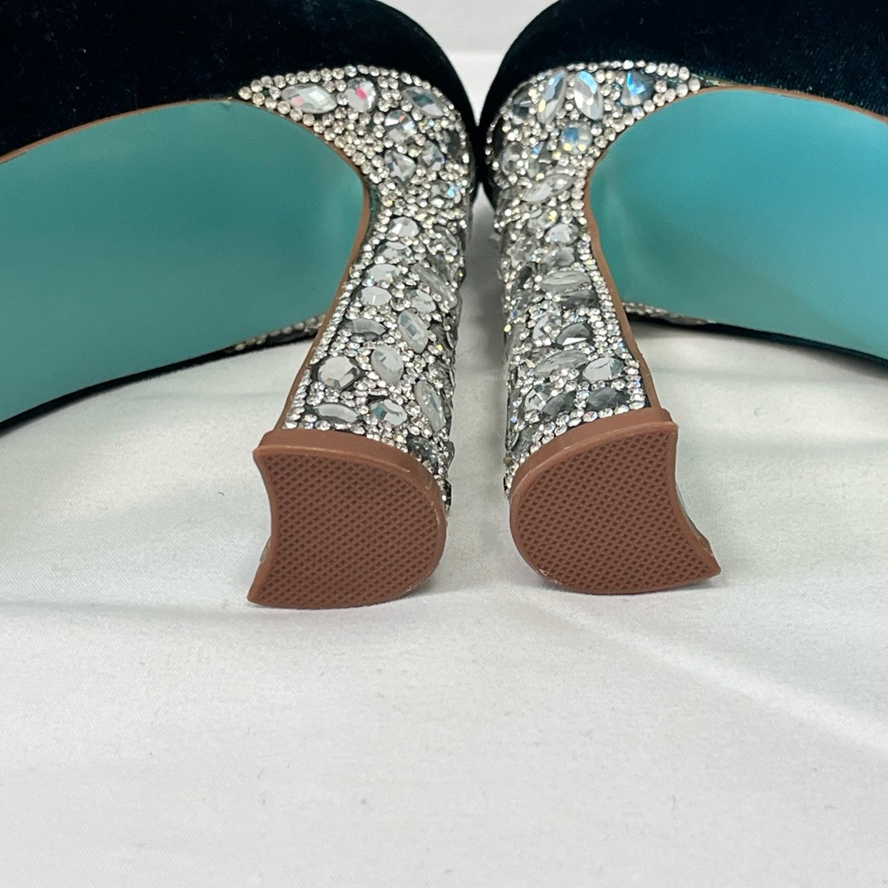 Betsey Johnson Corie Velvet Crystal Heel Pumps Emerald Green 7.5M Glam - Picture 10 of 11